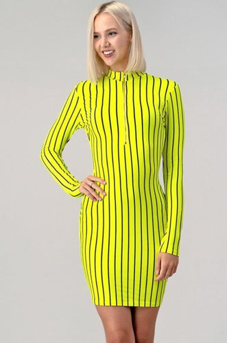 Neon/Black Stripe Bodycon Zipper Dress